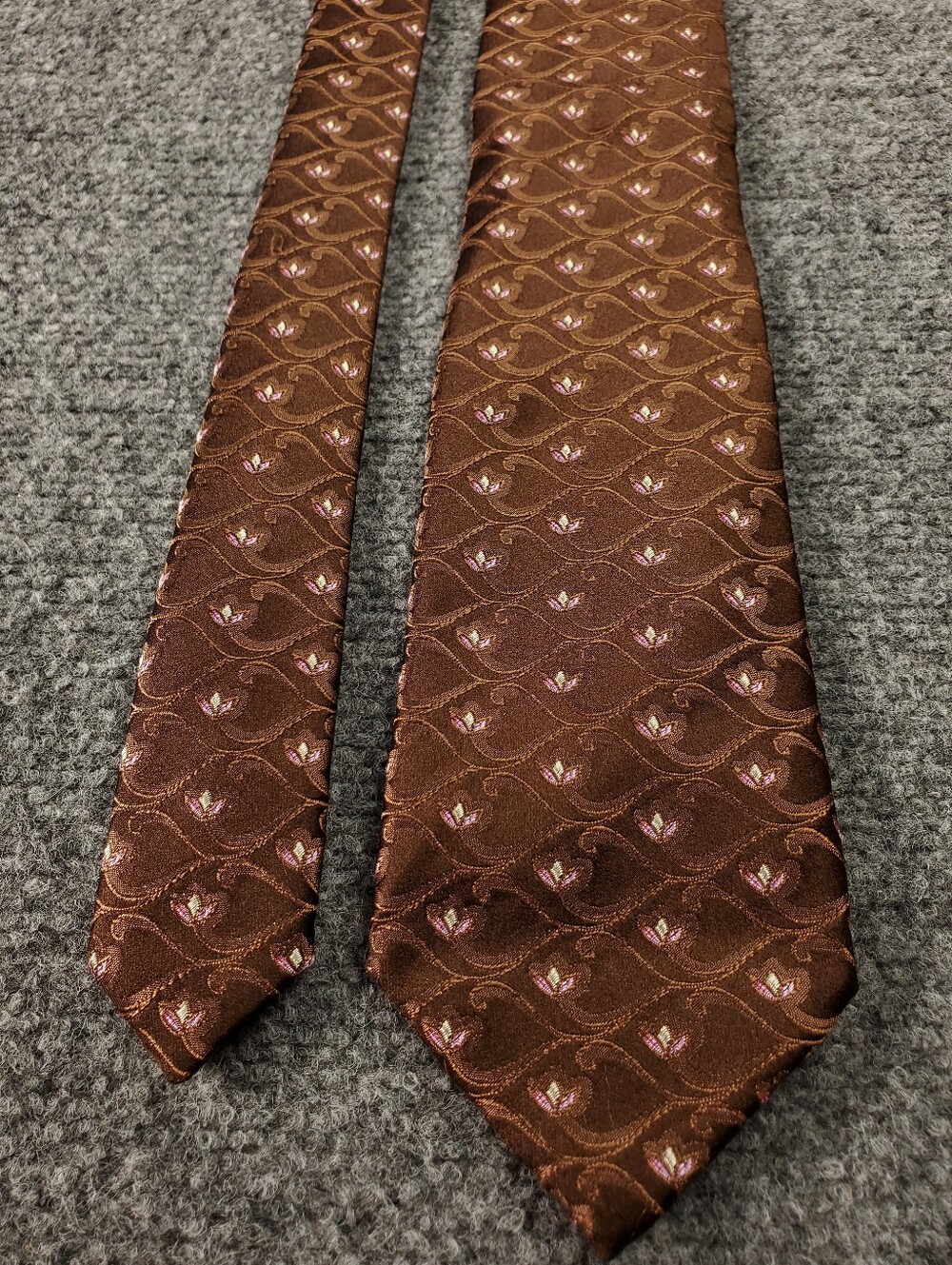 Prada Milano Tie Floral Woven Silk Chocolate Brown Pink Flower Pattern Italy